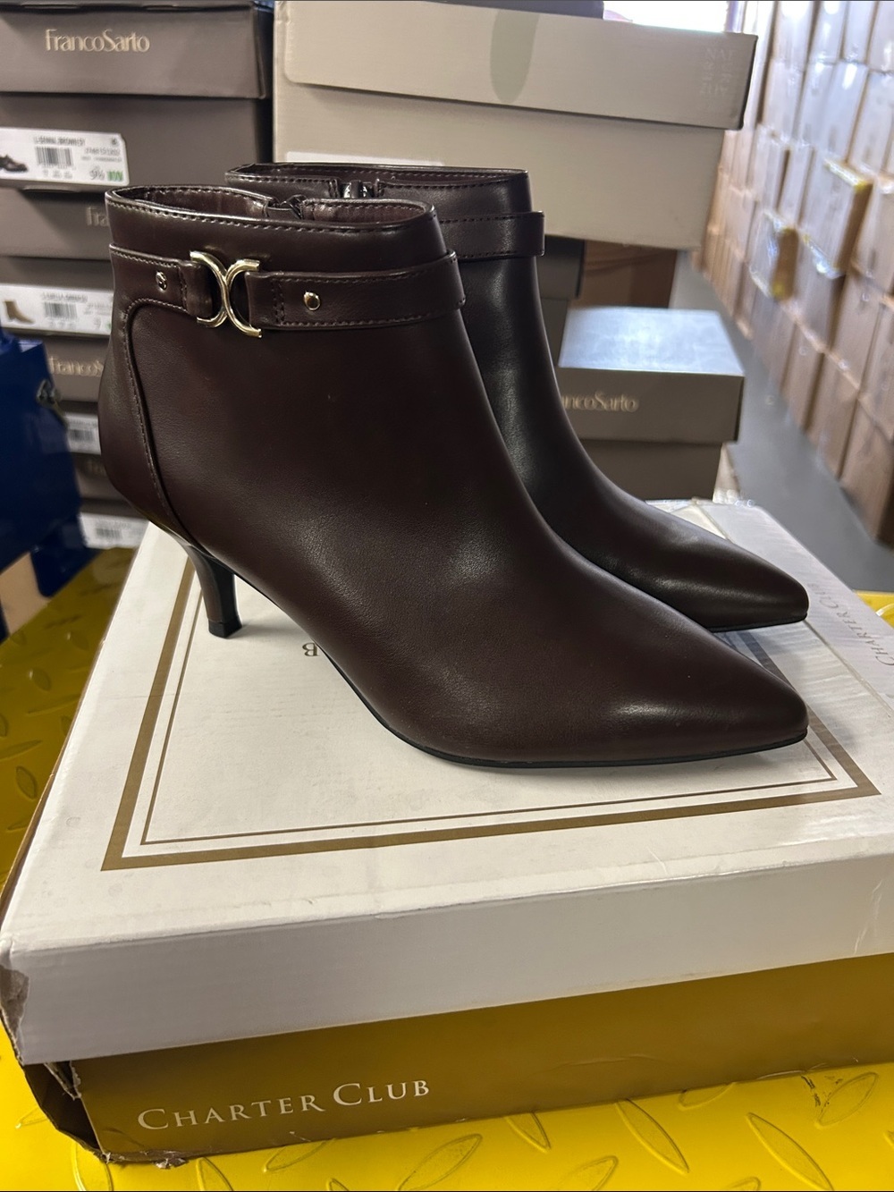 Charter Club Dark Brown Leather Pointed Toe Ankle Booties